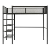 Loft Bed With 4 Tier Shelves And Storage
