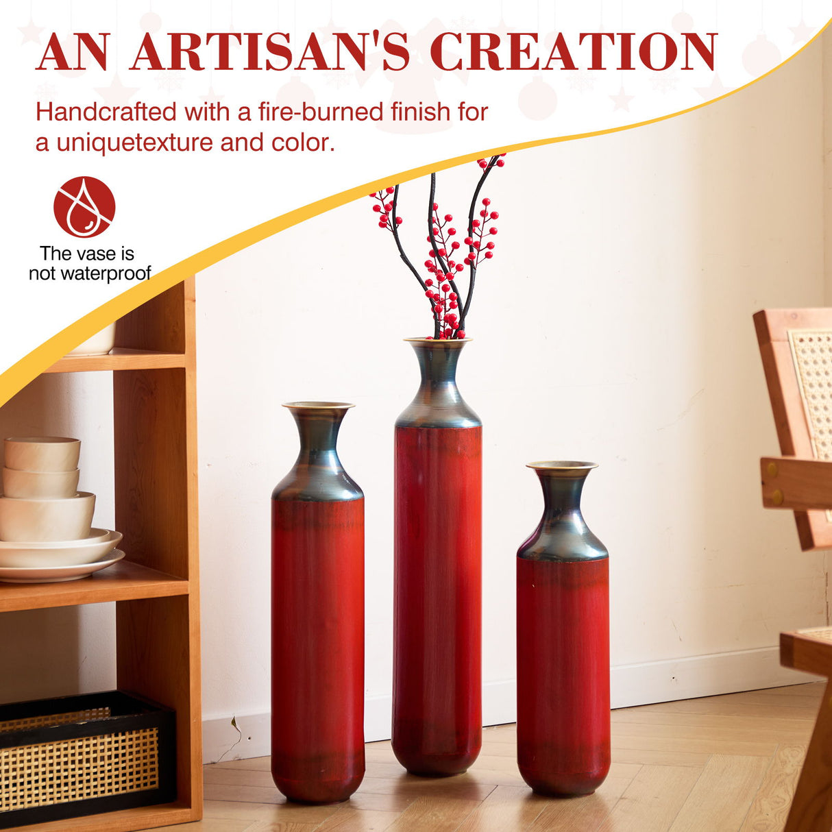 Modern Droplet Shaped Floor Vase Set, 3 Piece Home Decor