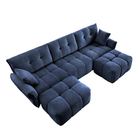 Elegant Sofa Set With Ottoman And Pillows, Textured Chenille, High Resilience Cushions