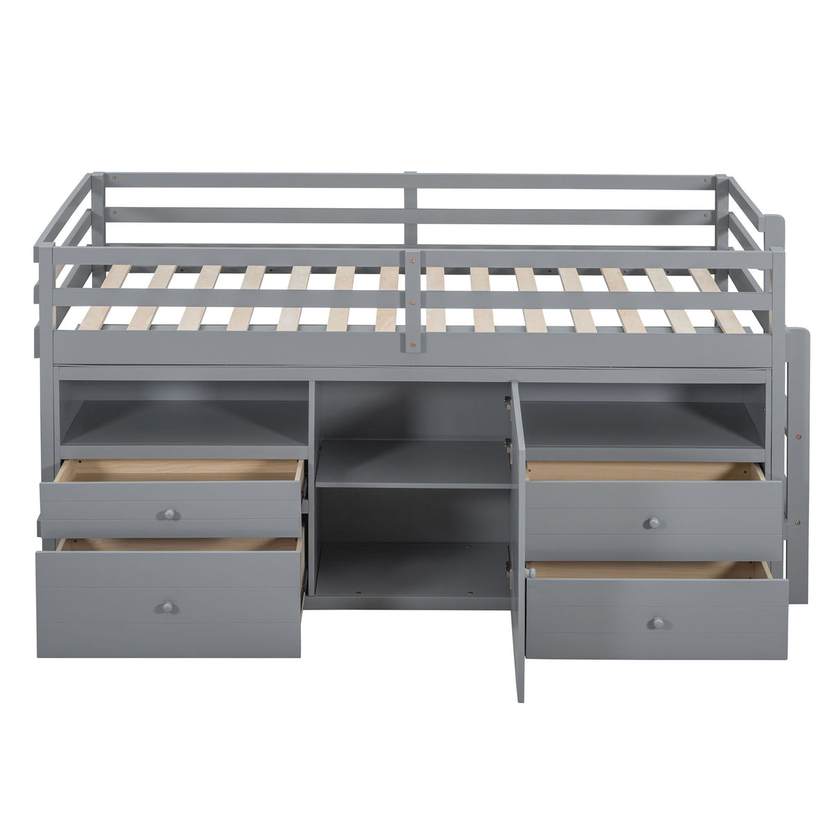 Loft Bed With 4 Drawers, Underneath Cabinet And Shelves