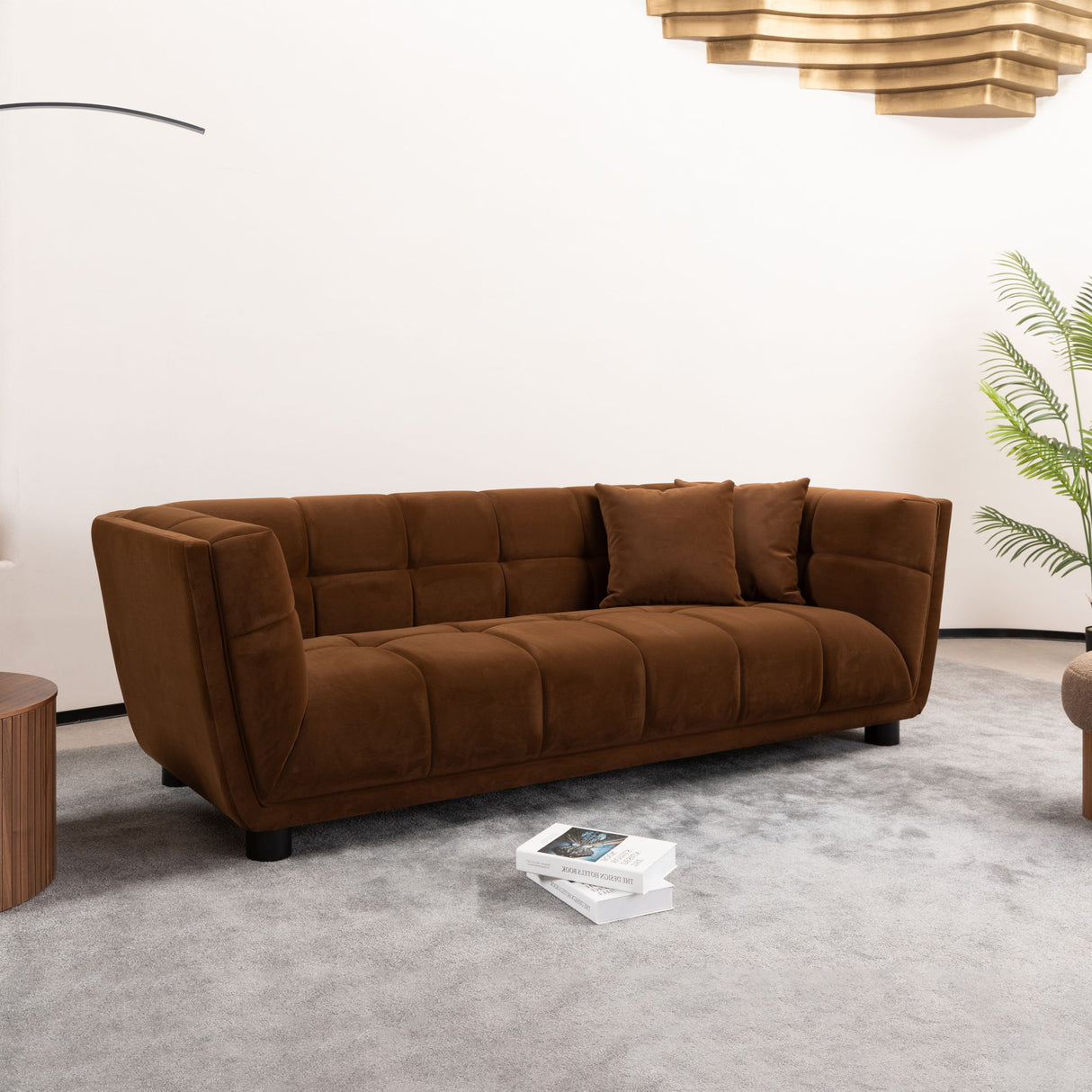 Mid-Century Modern Style Sofa With Velvet Fabric And Solid Wood Feet For 2 People