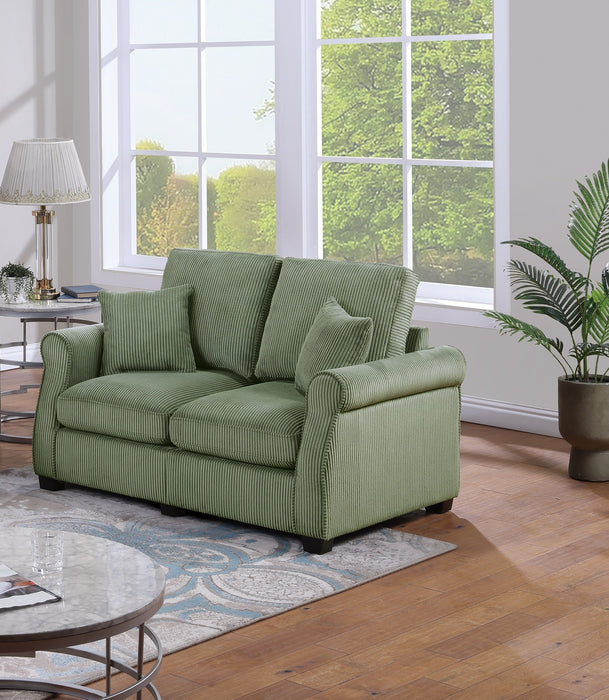 Classic Living Room 2pc Sofa Set Sage Color Corduroy Sofa Loveseat w Pillows Square Arms Plush Couch