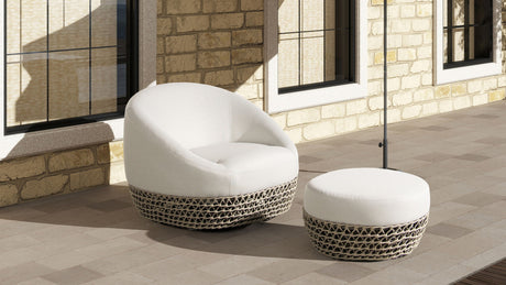 Willow - Round Upholstered Patio Ottoman - Beige