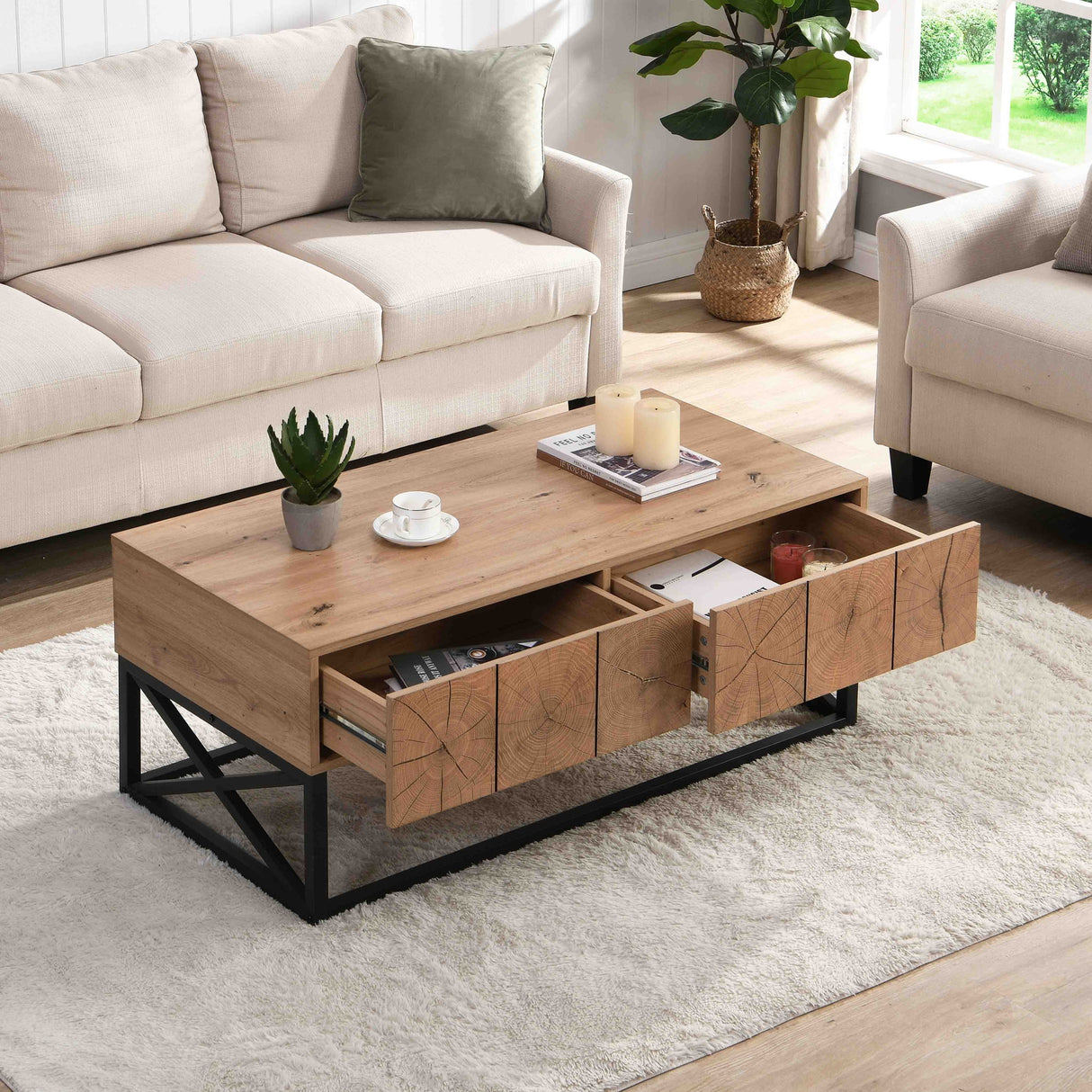 Luxury Industrial Table With 2 Drawers