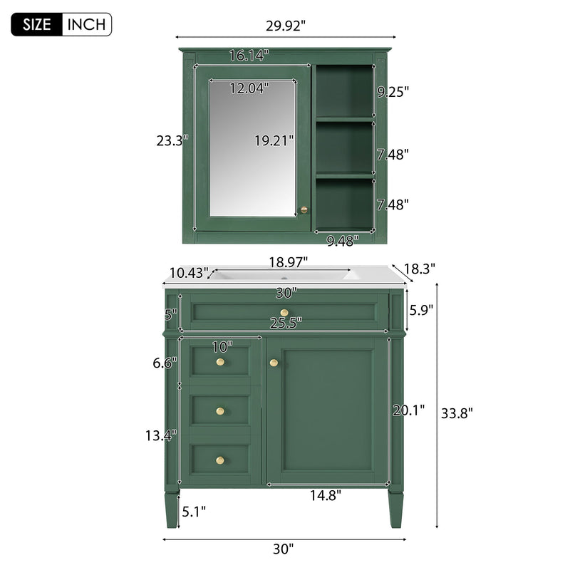 Bathroom Vanity With Medicine Cabinet, Royal Mirror Cabinet, Modern Bathroom Storage Cabinet With 2 Soft Closing Doors And 4 Drawers