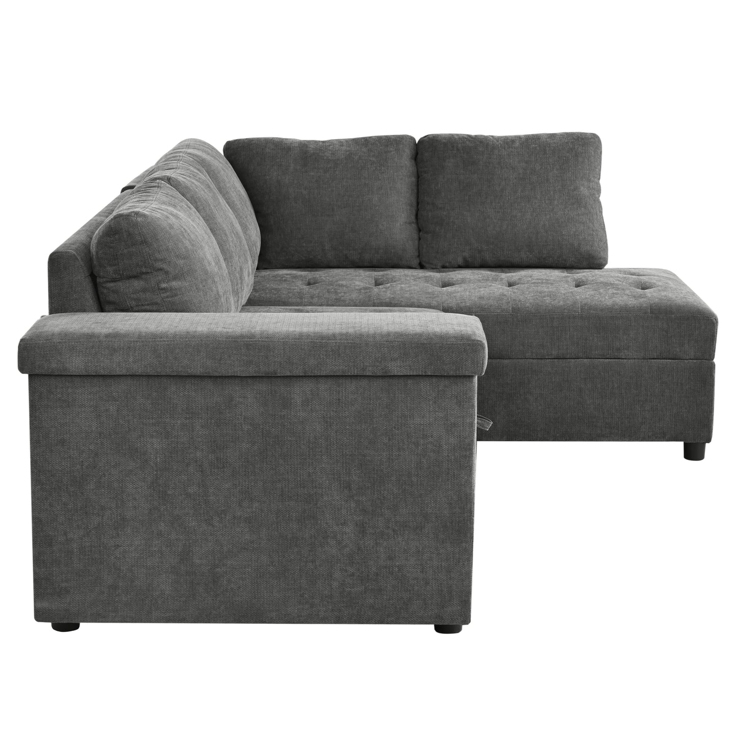 Mirod 91.5-Inch L Shaped Couch with Pull Out Bed and Storage Sectional Sleeper Sofa with Hidden Storage , Wide Armrest with storage,for Living Room, Apartment, Bedroom, Office