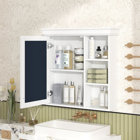 Bathroom Medicine Cabinet With Mirror, Wall Mounted Mirror Cabinet & Storage Organizer, Over The Toilet Storage White Storage Cabinet For Bathroom - White