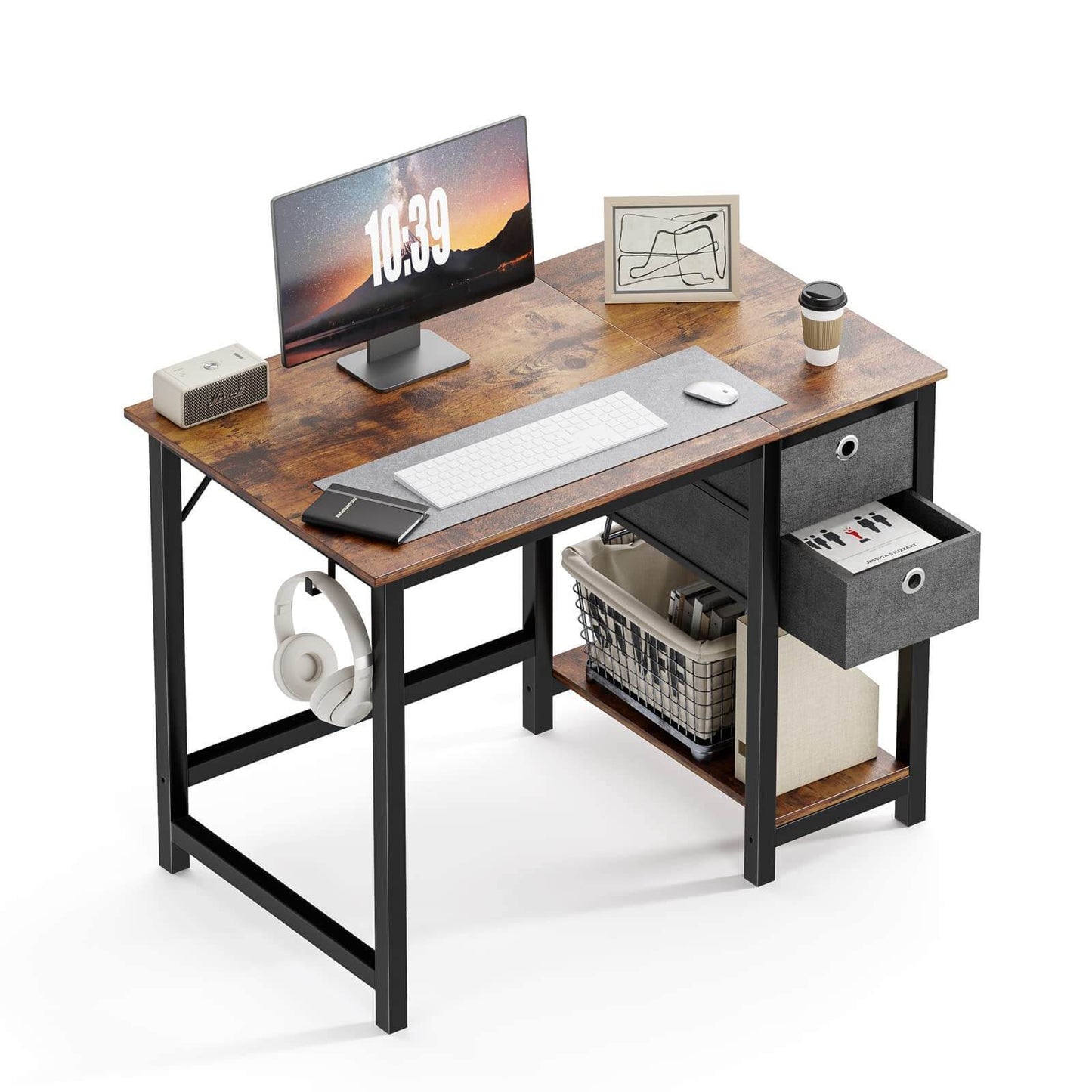 Modern Simple Style Home Office Writing Desk with 2-Tier Drawers Storage,Vintage Rustic,47IN