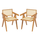 Chandigarh Arm Dining Chair With Natural Cane Design (Set of 2)