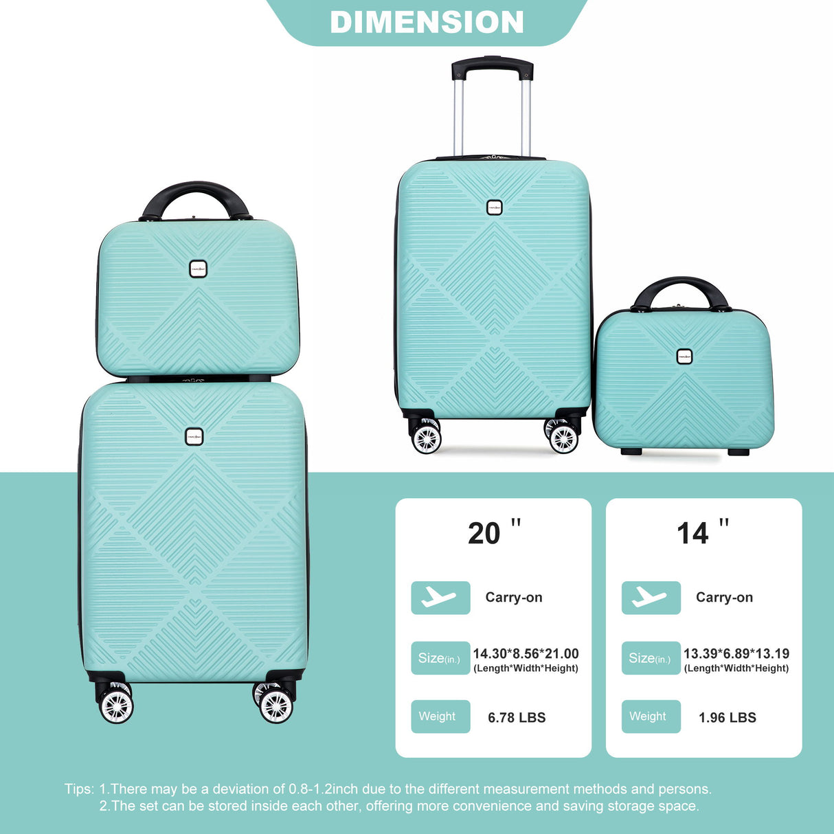 2 Piece Luggage Sets Lightweight Suitcase, Spinner Wheels