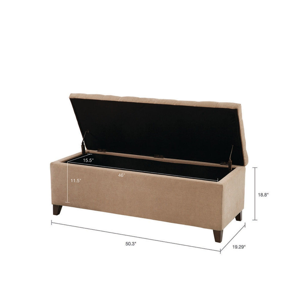 Elegant Design Tufted Top, Soft Close Storage Bench, Upholstered Fabric Solid