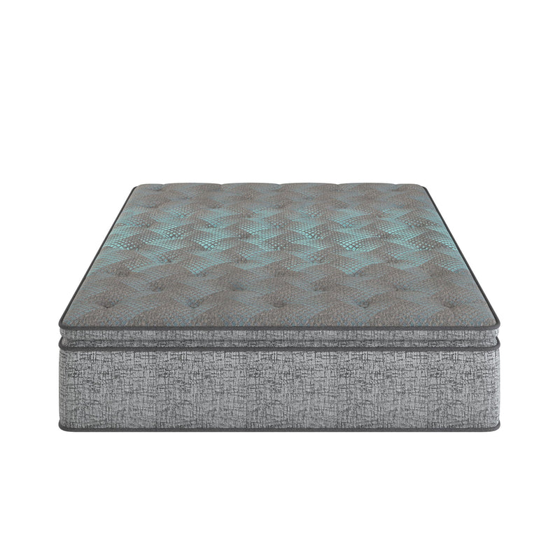 Comfort Care - 12" Twin Hybrid Euro Top Mattress, Plush Comfort With Individual Pocketed Coil - Gray / Blue