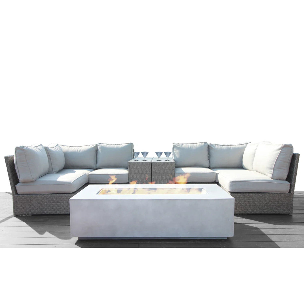 4 Piece Patio Seating Group With Cushions And Fire Pit - Gray Mix