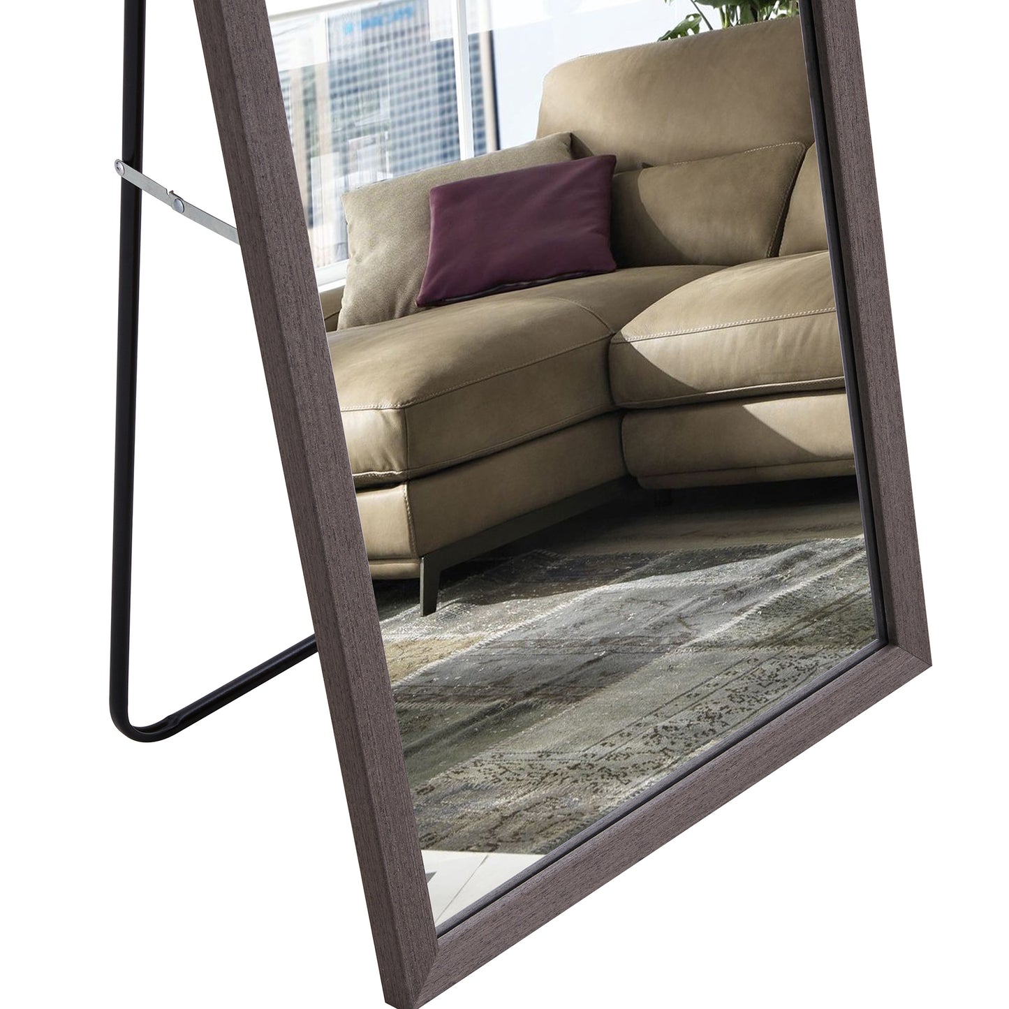 Third generation packaging upgrade, thickened frame, gray wood grain solid wood frame full-length mirror, dressing mirror, bedroom entrance, decorative mirror, floor standing mirror. 57.9 "* 18.1"