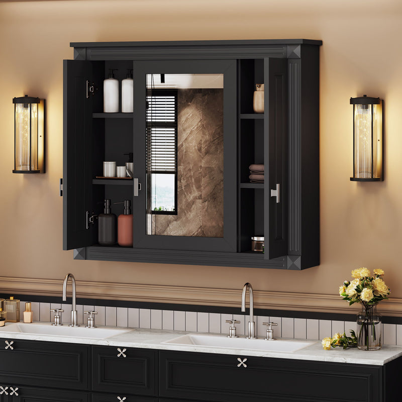 Wall Mounted Bathroom Storage Cabinet With Mirror, 6 Open Shelves