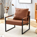 Classic Leather And Metal Frame Sofa, Ergonomically Designed, A Perfect Blend Of Modern And Industrial Styles