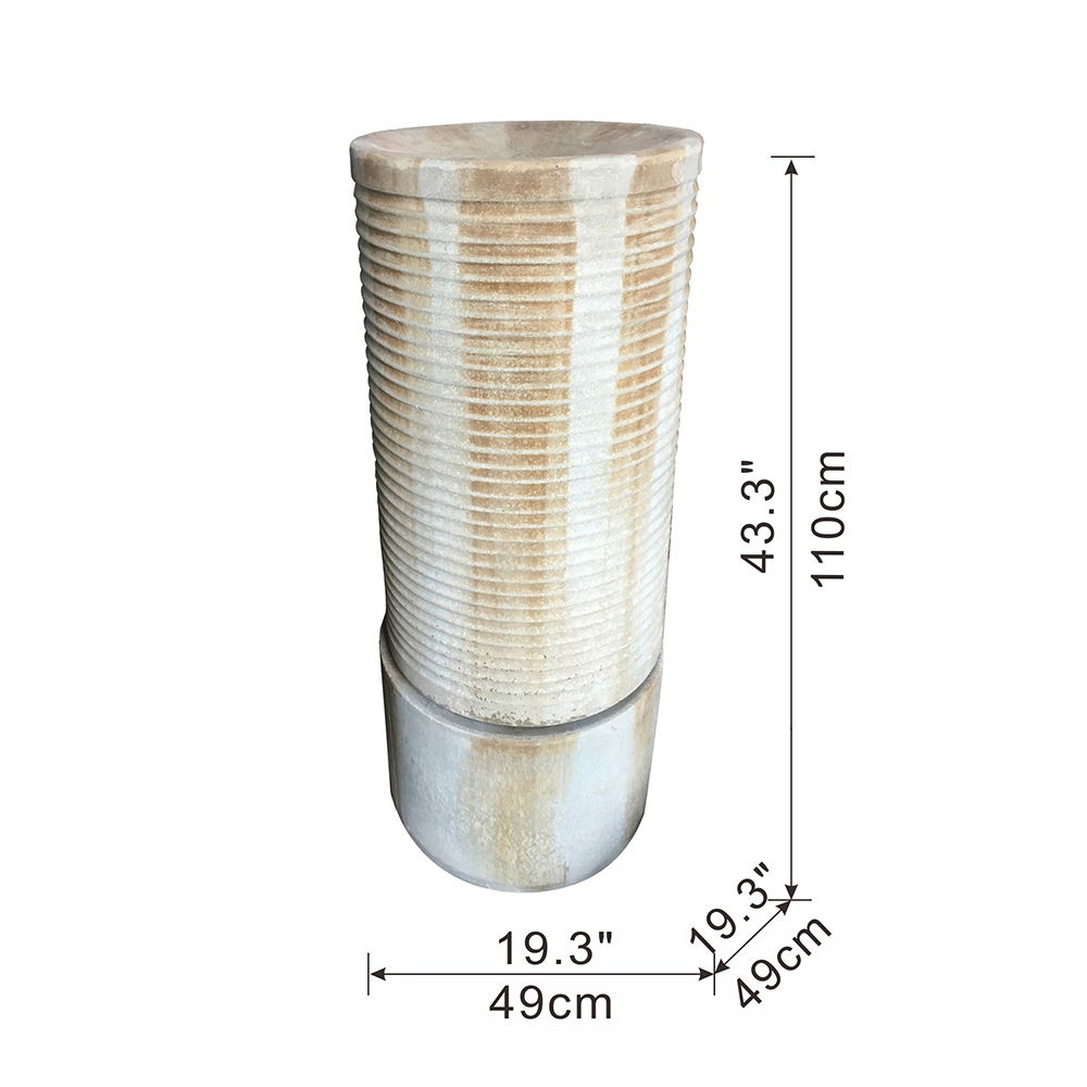 Large Modern Cylinder Ribbed Tower Water Fountain, Contemporary Outdoor Bird Bath