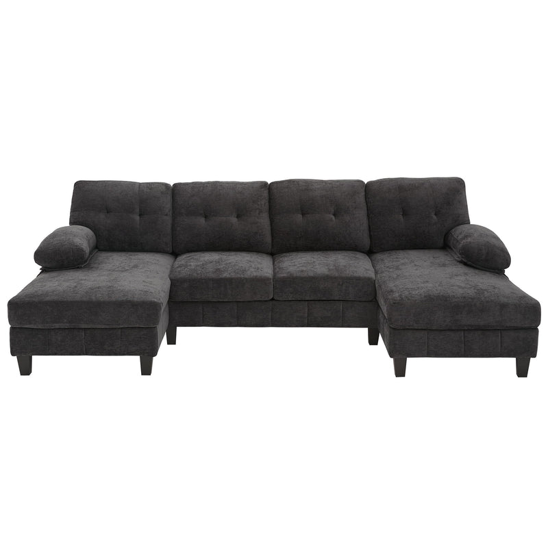 U-Shaped Sectional Sofa 103.5" Fabric Couch With Dual Chaise Lounges, Storage Pockets, Armrest Pillows
