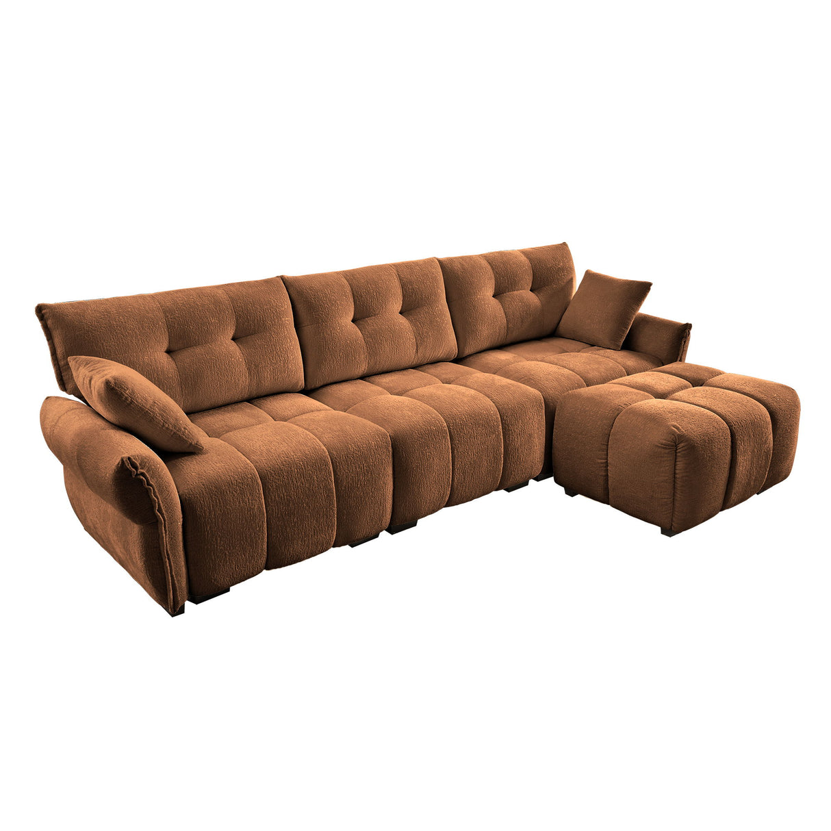 Elegant Sofa Set With Ottoman And Pillows, Textured Chenille, High Resilience Cushions