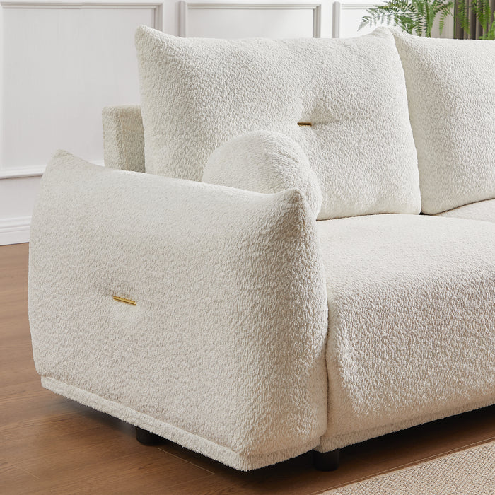 Lamb's wool 2-seater cushion sofa 90'' comfortable sofa for living room Bedroom and other casual spaces Lamb's wool sofa with 2 cushions and 2 ball pillows. (BEIGE)two sets