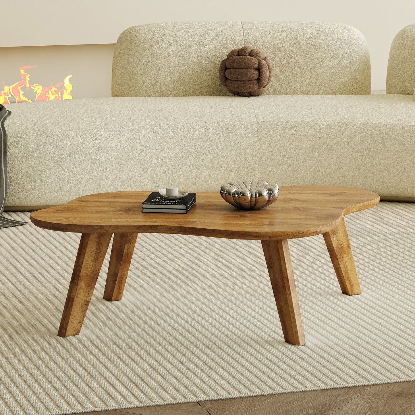 Modern minimalist wood color table top. Solid wood legs, cloud shape to give you a new experience, computer desk. The game table. Suitable for dining and living rooms.