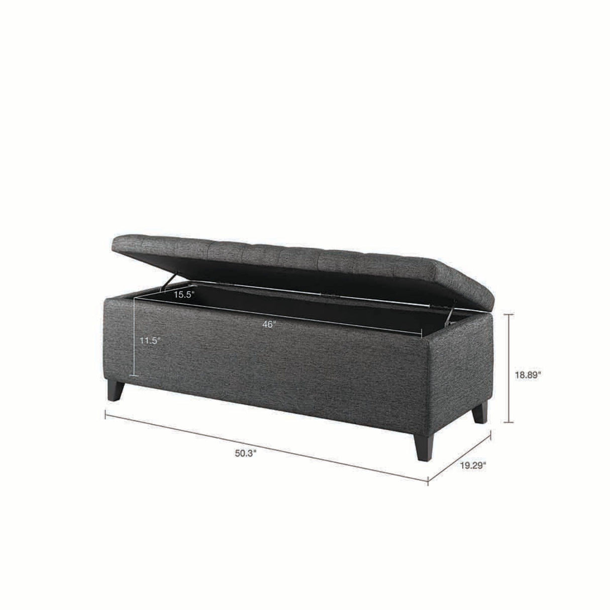 Elegant Design Tufted Top, Soft Close Storage Bench, Upholstered Fabric Solid