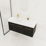 Contemporary 48" Wall Mounted Bathroom Vanity With Resin Sink And Soft Closing Doors And Line - Black Chestnut