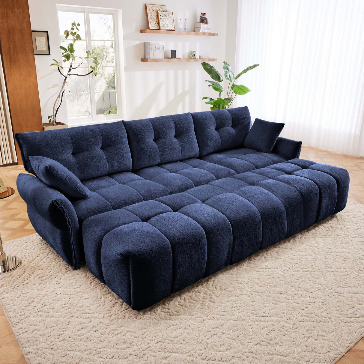 Elegant Sofa Set With Ottoman And Pillows, Textured Chenille, High Resilience Cushions