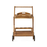 Riviera Bar Cart Stained Mobile With Wheels For Entertaining - Natural Stained