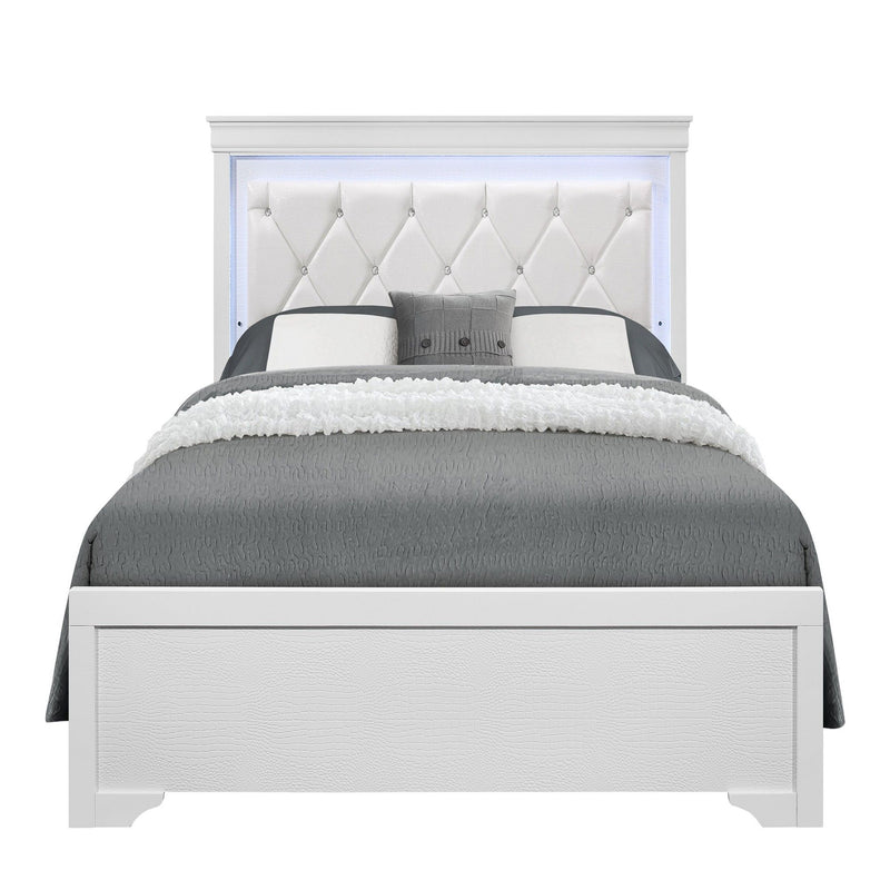 Shaker - 5 Pieces Bedroom Set With Crystal Inspired Tufted Headboard And LED Lighting