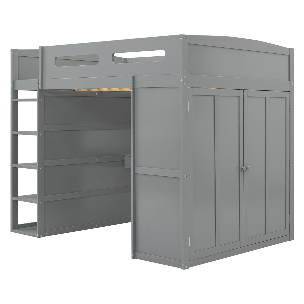 Loft Bed With Desk, Wardrobes, 4 Drawers And 4 Shelves