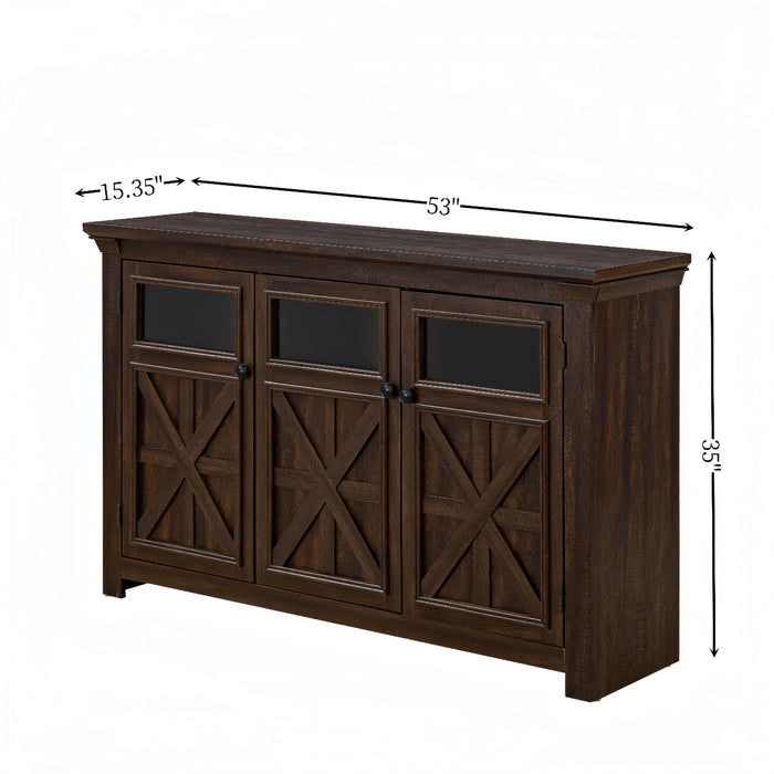 3 Doors Cabinet Farmhouse Buffet Sideboard Cabinet, Farmhouse TV Stand Barn Design Three doors cabinet Buffet Table Coffee Bar Wine Bar Storage Cabinet for Dining Room Espresso