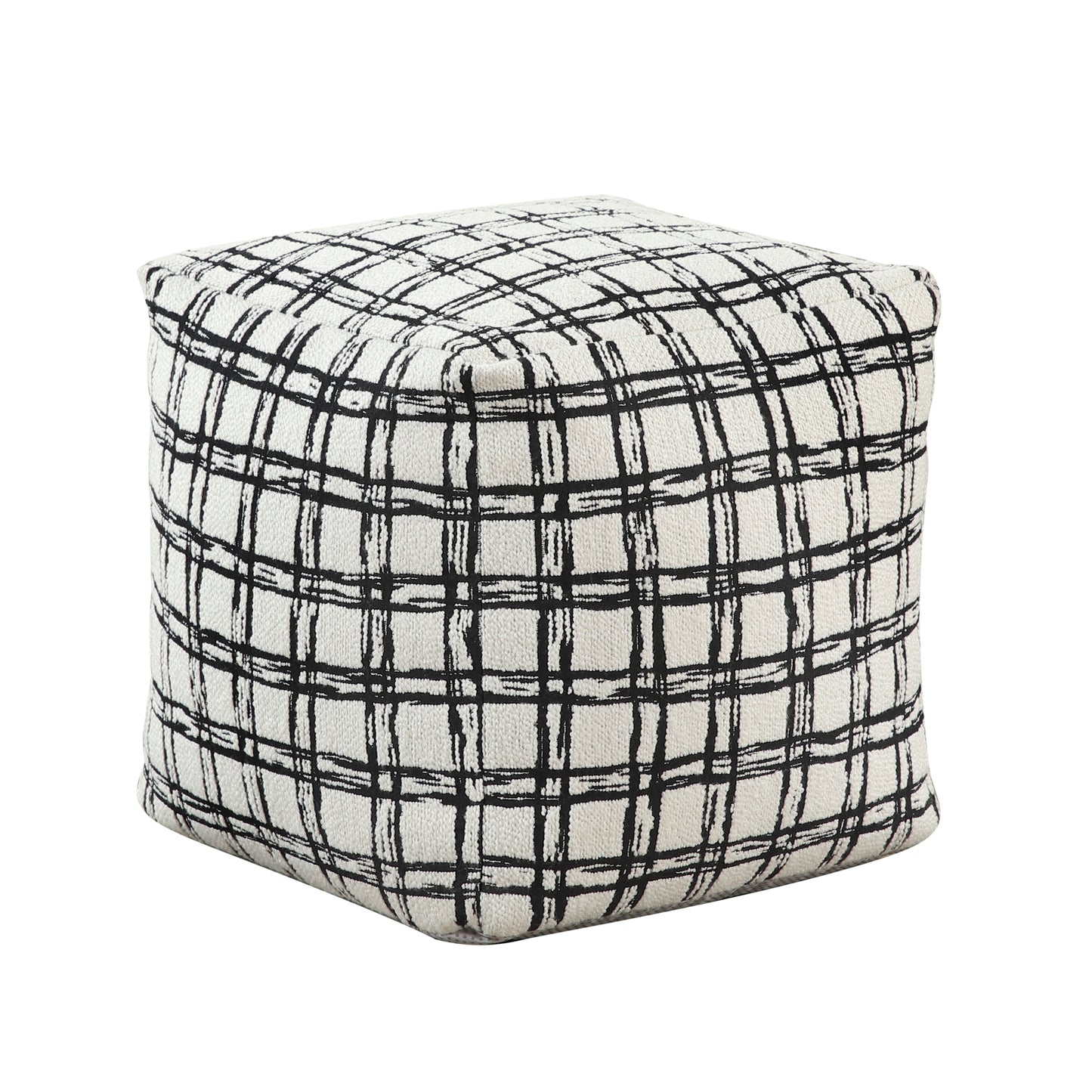 Modern Square Pouf Pattered Black White Fabric Upholstered Ottoman, Non-Slip Floor Pouf, Bean Bag Chair, 1pc Sitting Pouf