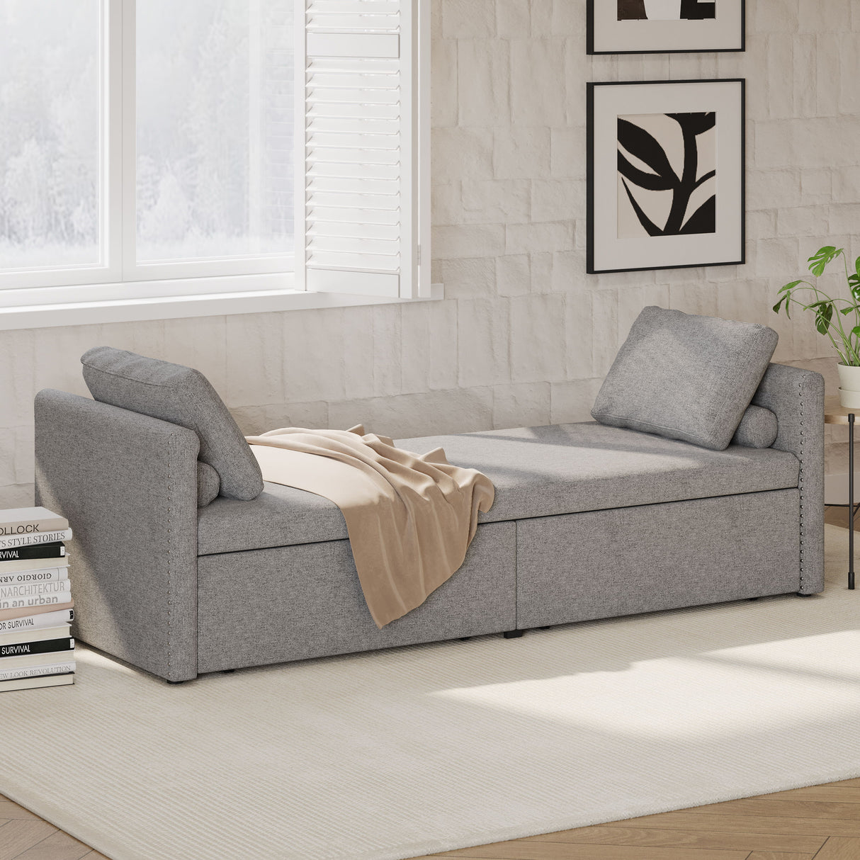 Modern Upholstered Chaise Lounger Daybed With Pillows Small Single Daybed, No Mattress Needed