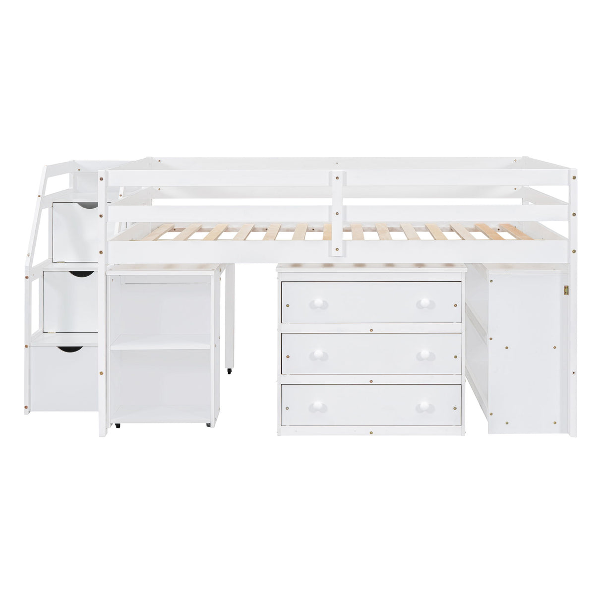 Loft Bed With Retractable Writing Desk And 3 Drawers With Storage Stairs And Shelves