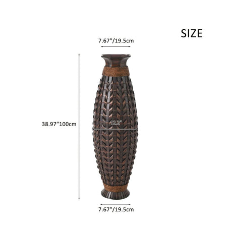 Hand Woven Bamboo Floor Vase, Decorative Accent For Living Room - Acacia Wood