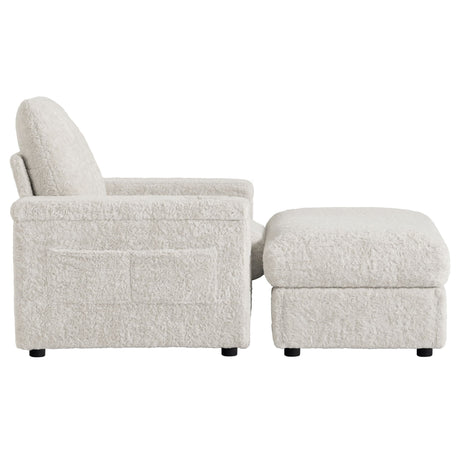 Oversized Chaise Lounge Indoor Rabbit Fur Sofa Bed With Storage Ottoman And Armrests Cup Holders With Deep Seat - Beige
