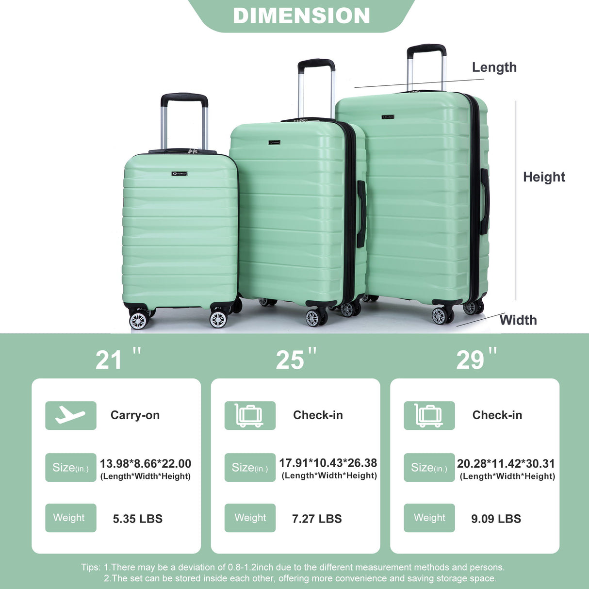 3 Piece Luggage Sets Lightweight & Durable Expandable Suitcase With Two Hooks