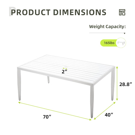 Outdoor Patio 2 Tone Table Top Rectangle Dining Table With Tapered Feet & Umbrella Hole - Matte White / Grayish