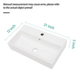 Modern Ceramic Rectangular Wall Mounted Bathroom Sink With Faucet Hole & Overflow