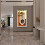 Adjustable 3 Color LED Sandstone Wall Decor With Simulated Plants, Vase & Rabbit Statue - Light Coffee