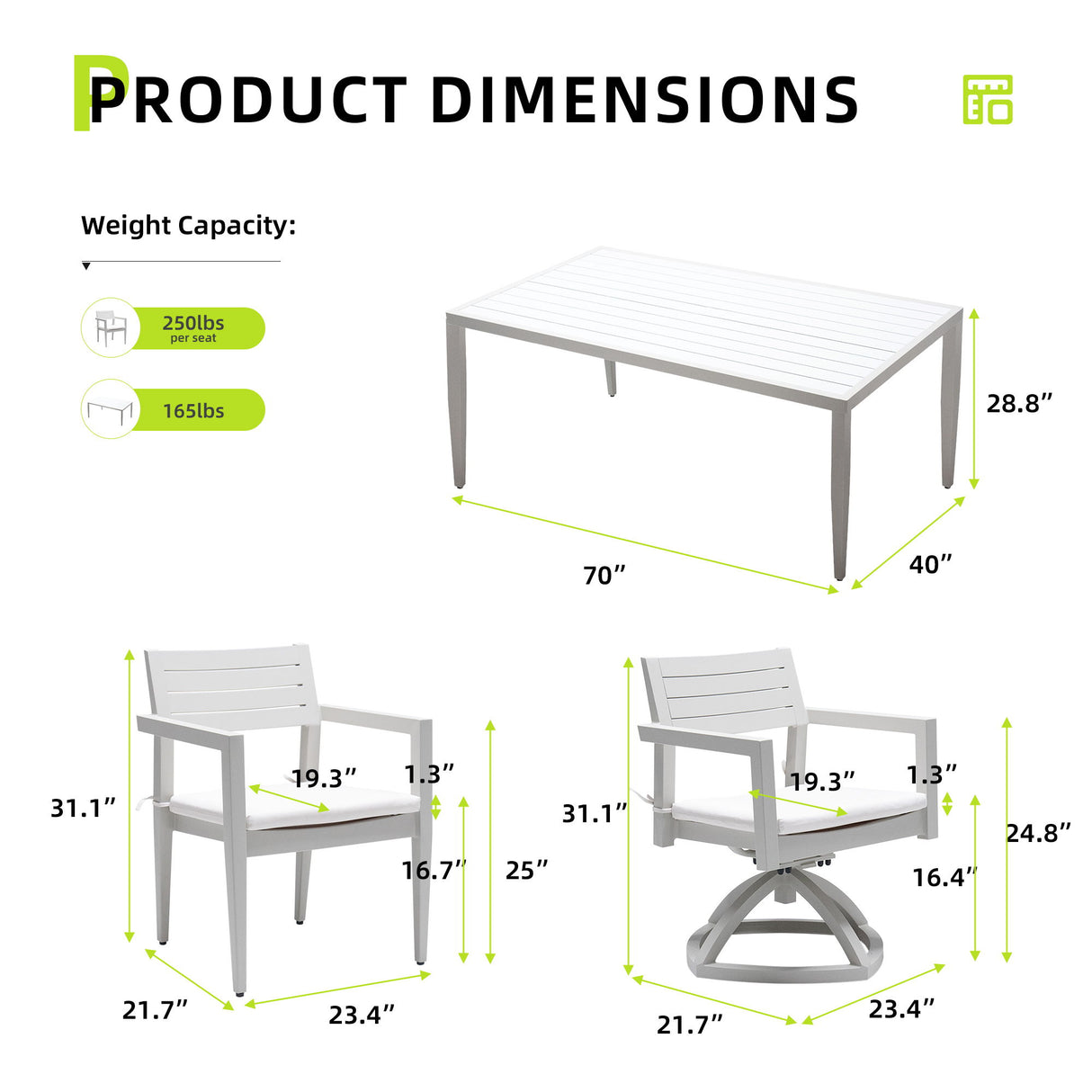 7 Piece Dining Set Modern Outdoor Patio Furniture, Including 4 Dining Chairs & 2 Swivel Rockers Sunbrella Fabric Cushioned And Rectangle Dining Table With Umbrella Hole