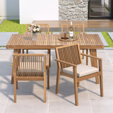 5 Piece Patio Furniture Set Acacia Wood Table And 4 Heavy Duty Cushioned Chairs
