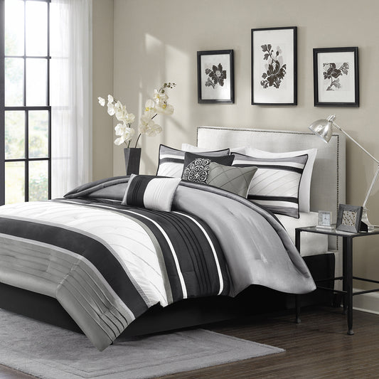 7 Piece Comforter Set Grey Queen