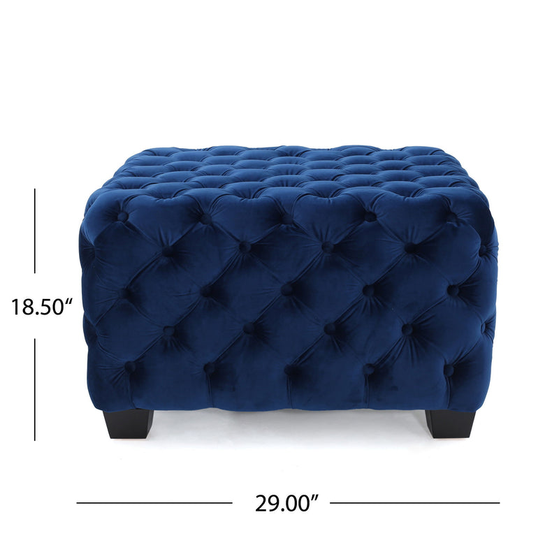 Modern Glam Ottoman With Upholstery And Button Tufted Design