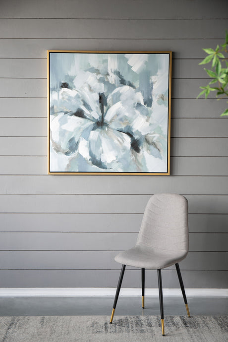 Large Modern Flower Oil Painting, SquareFrame Wall Art - Blue / Gray