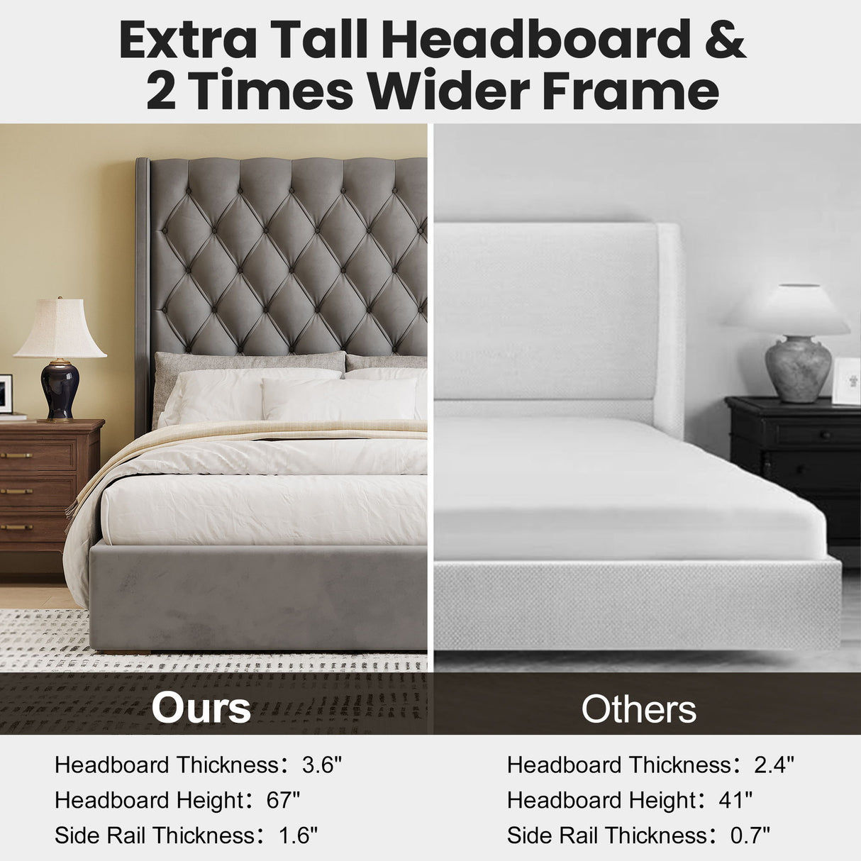Tall Headboard Upholstered Bed With Handmade Deep Button Tufted, Box Spring Needed