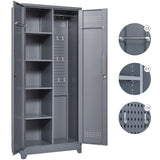 Metal Storage Cabinets, Cleaning Tool Cabinet With Locking Door, Tall Broom Tool Organizer And Storage, Large Storage Cabinet For Kitchen