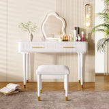 Modern Vanity Table Set With Mirror Touch Screen Lighted Mirror, Dressing Table And Cushioned Stool Set With 2 Large Drawers - White