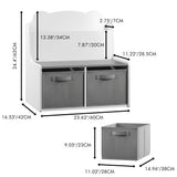 Bookshelf With Storage Bins, Bookcase With Book Display Shelf And 2 Bins, Cute Bear Shaped Backboard, Toy Organizer - White